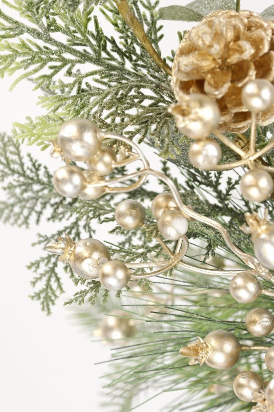 Unyqoos® Kersttafeldecoratie met kunstconiferen en natuurlijke elementen in jute pot