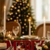Unyqoos® Feestelijke houten kerstdecoratie met rode en gouden letters en rendier