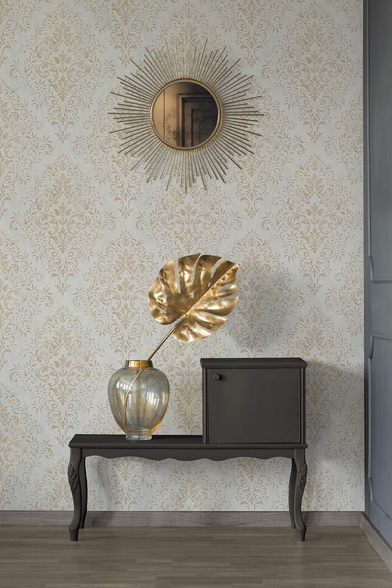 Unyqoos® Elegant vliesbehang met barokke ornamenten in beige en bruin tinten, beige-bruin