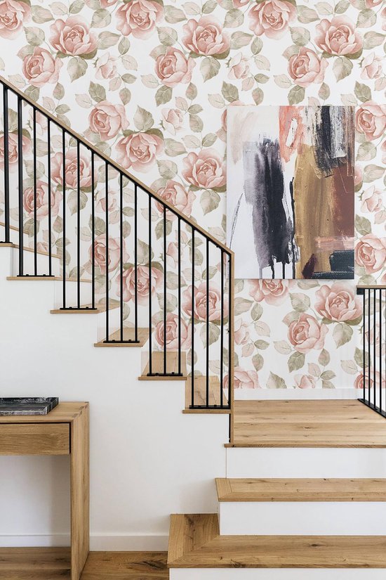 550x825-77.jpg Unyqoos® Roze en witte zelfklevende decoratieve folie met bloemenpatroon voor elke ruimte