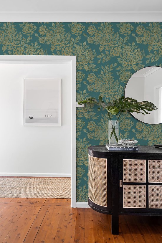 550x825-82.jpg Unyqoos® Waterdicht zelfklevend bloemenbehang in goud en blauw voor diverse oppervlakken
