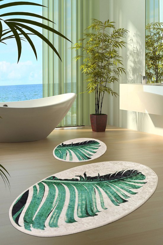 550x825-92.jpg Unyqoos® Zachte en Antislip Ovale Badkamertapijtenset met Modern Veerontwerp, 2-delig, Waterabsorberend