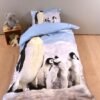 Unyqoos® Beddengoedset met schattige pinguïnprint, ademend en temperatuurregulerend katoen