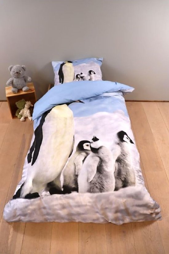 Unyqoos® Beddengoedset met schattige pinguïnprint, ademend en temperatuurregulerend katoen