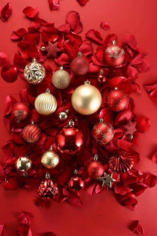 Unyqoos® Luxe set van 20 rode en gouden kerstballen voor sfeervolle kerstdecoratie