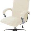 Unyqoos® Rekbare fluwelen hoes voor bureaustoel met armleuning in beige kleur