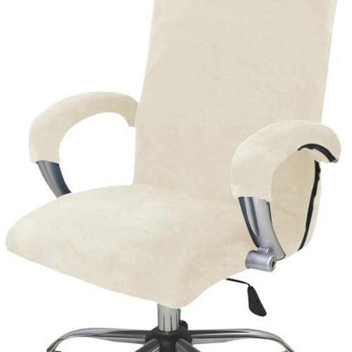 Unyqoos® Rekbare fluwelen hoes voor bureaustoel met armleuning in beige kleur