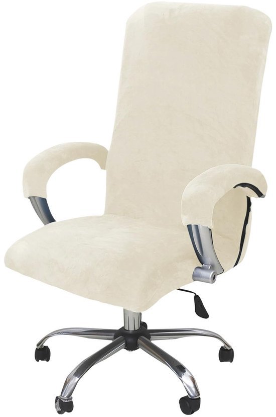 Unyqoos® Rekbare fluwelen hoes voor bureaustoel met armleuning in beige kleur