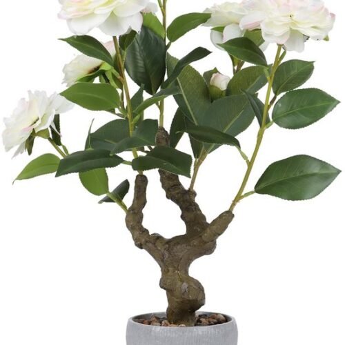 Unyqoos® Realistische decoratieve camellia plant in stenen pot voor huis en kantoor
