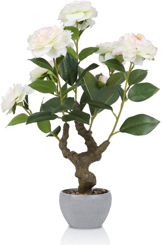 Unyqoos® Realistische decoratieve camellia plant in stenen pot voor huis en kantoor