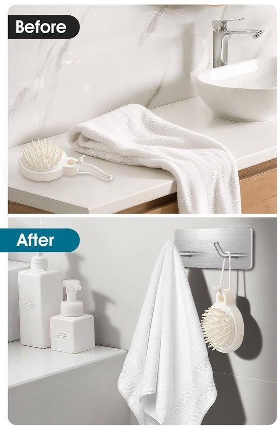 Unyqoos® Roestvrije zelfklevende dubbele haken zonder boren voor badkamer en keuken