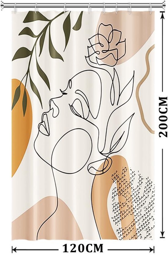Unyqoos® Elegant en Minimalistisch Douchegordijn Met Abstract Gezichtsontwerp, Waterafstotend en Wasbaar, Inclusief 8 Haken, Formaat 120x200 cm