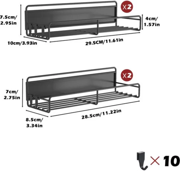 Unyqoos ® Ruimtebesparende Magnetische Keukenorganizer Set van 4 met Haken voor Metalen Oppervlakken