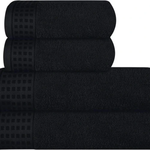 P-87213230032100-20260405181213.webp Unyqoos® Zachte Luxe Set van 4 Katoenen Handdoeken voor Comfort en Stijl in Zwart