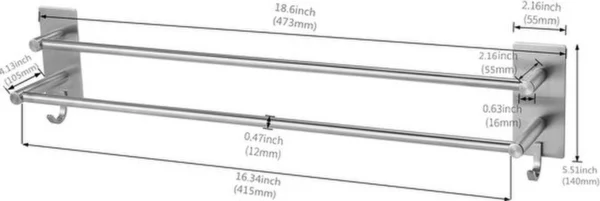 Unyqoos ® Zelfklevende Roestvrij Stalen Handdoekhouder voor Badkamer en Keuken zonder Boren