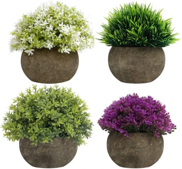 Unyqoos ® Kleurrijke Set van 4 Realistische Miniatuur Planten voor Diverse Interieurs en Ruimtes