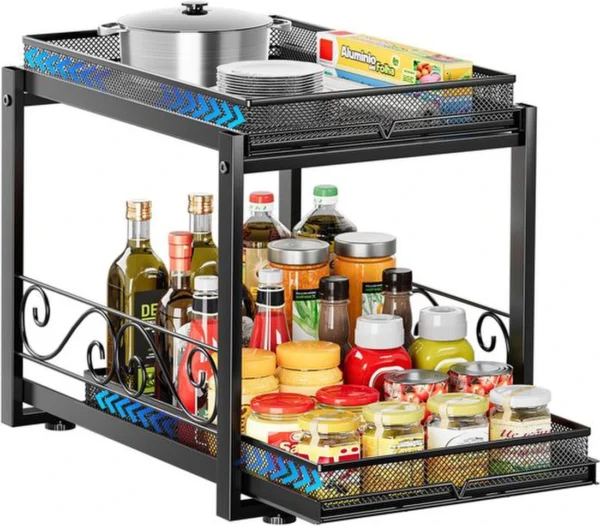 Unyqoos ® Uittrekbaar Metalen Opbergrek voor Keuken en Badkamer met Twee Niveaus