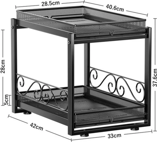 Unyqoos ® Uittrekbaar Metalen Opbergrek voor Keuken en Badkamer met Twee Niveaus