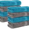 P-87213230052210-20260405180910.webp Unyqoos® Set van 8 Luxe Zachte Katoenen Handdoeken in Antracietgrijs en Turquoise
