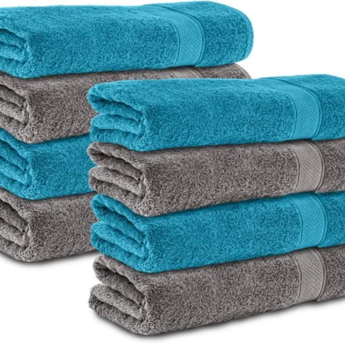 Unyqoos® Set van 8 Luxe Zachte Katoenen Handdoeken in Antracietgrijs en Turquoise