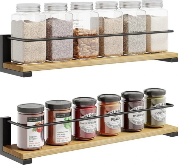 Unyqoos® Stijlvolle Set van 2 Houten Kruidenrekken voor Wandmontage en Keukenorganisatie