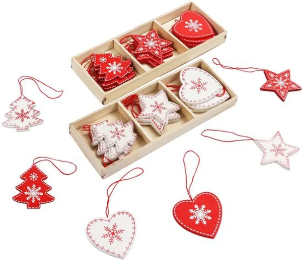 Unyqoos ® Kerstmis Houten Boomversieringen Set van 24 Stuks voor Gezellige Feestdagen