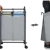 Unyqoos ® Mobiele Wasmand Met Twee Compartimenten Voor Gemakkelijk Sorteren Van Wasgoed
