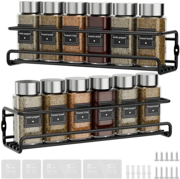 Unyqoos® Kruidenrek Set van 2 voor Muurmontage met Zelfklevende Bevestiging en Schroeven