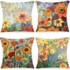 Unyqoos ® Sierlijke Waterverf Bloemen Kussenhoezen Set van 4 voor Binnen en Buiten 40 x 40 cm