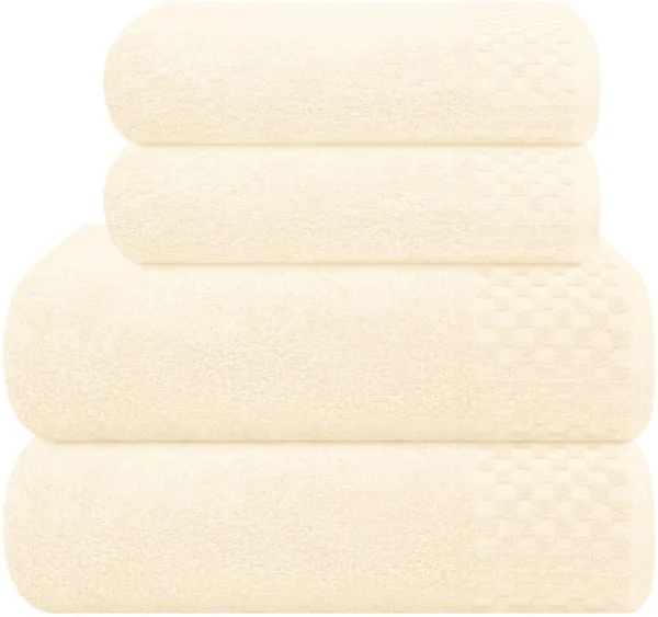 Unyqoos® Zeer Zachte Ivoorkleurige Katoenen Handdoekenset voor Luxe Badervaringen, Set van 4