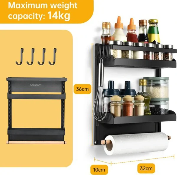 P-87213230066792-20260406101304.webp Unyqoos ® Multifunctioneel Magnetisch Keukenrek met Dubbele Opberglagen en Handdoekhouder