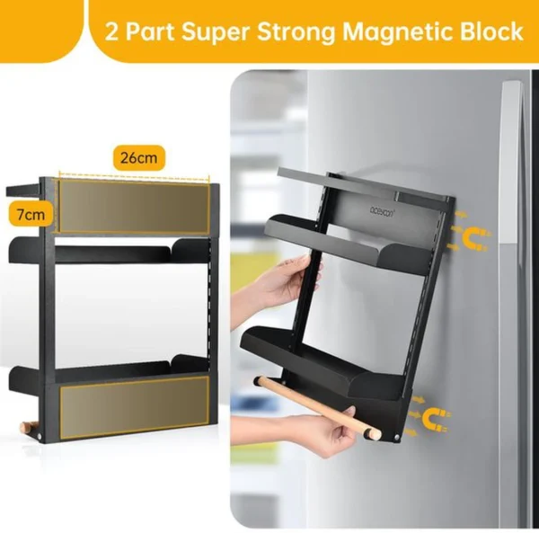 P-87213230066798-20260406101310.webp Unyqoos ® Multifunctioneel Magnetisch Keukenrek met Dubbele Opberglagen en Handdoekhouder