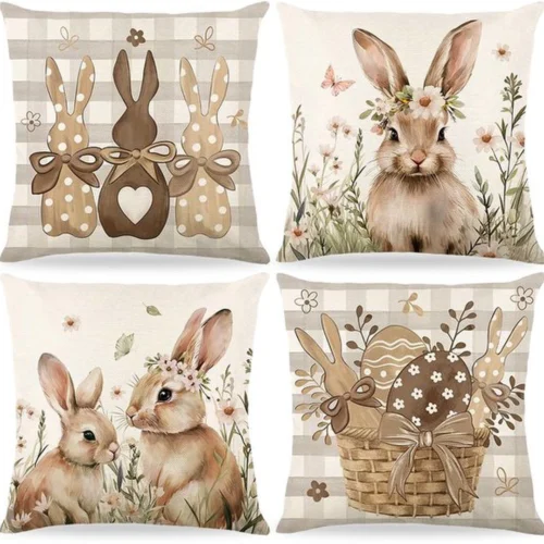 Unyqoos ® Kussenhoezen Set van 4 met Paasthema voor Lente Decoratie in Woonkamer of Slaapkamer