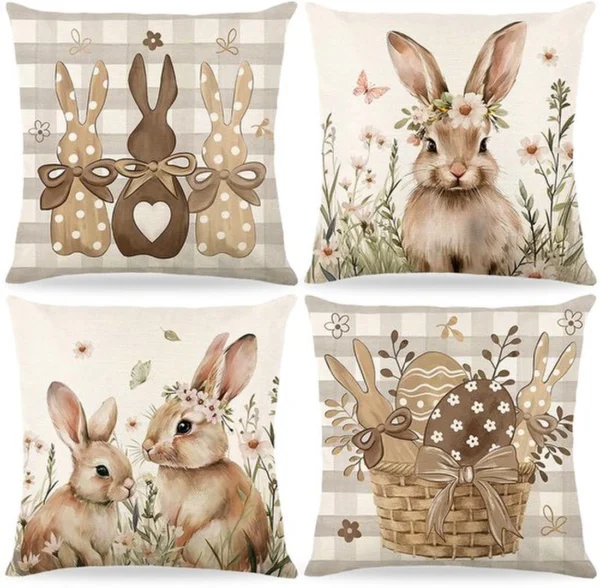 Unyqoos ® Kussenhoezen Set van 4 met Paasthema voor Lente Decoratie in Woonkamer of Slaapkamer
