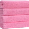 Unyqoos® Zachtroze Set van Vier Luxe Microvezel Handdoeken voor Sneldrogend Comfort en Zacht Huidgevoel