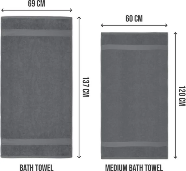 Unyqoos® Set van 6 Luxe Absorberende Badhanddoeken met Praktische Ophanglussen, 60 x 120 cm, Grijs
