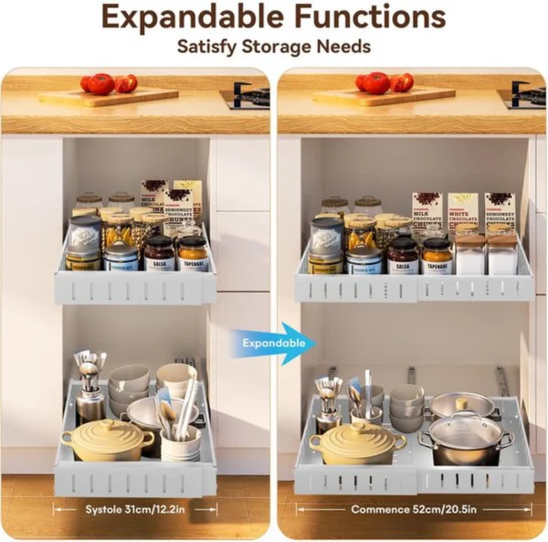 Unyqoos ® Telescopische Uittrekbare Lade Organizer voor Keukenkast met Verstelbaar Ontwerp en Eenvoudige Installatie