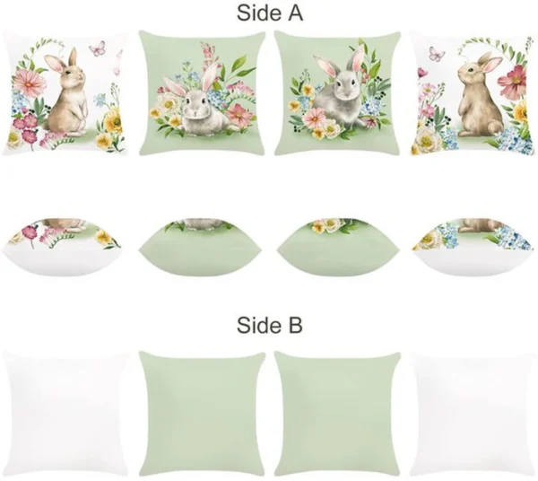 P-87213230117581-20260406110805.webp Unyqoos ® Verfrissende Set van 4 Lentethema Kussenhoezen met Konijnen en Bloemen voor Uw Interieur