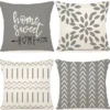 Unyqoos ® Set van 4 Linnen Sierkussenslopen voor Binnen en Buiten, Grijze Print, 40 x 40 cm