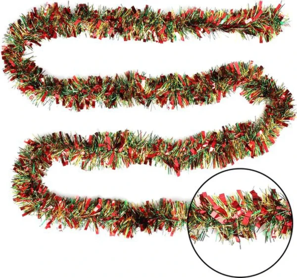 Unyqoos ® Kleurrijke Kerstslinger van 10 Meter voor Binnen- en Buitenversiering met Glitters en Lametta