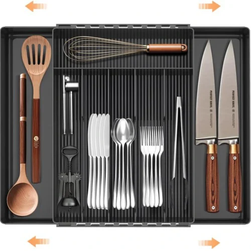 Unyqoos ® Brede Schuiflade Organisator met 8 Verstelbare Vakken voor Keuken en Meer