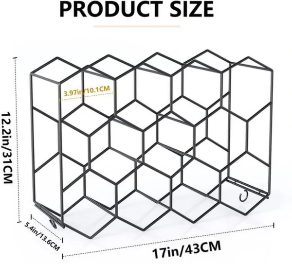 Unyqoos ® Stijlvol Metalen Wijnrek voor 14 Flessen met Glazenhouders, Zwart Honingraat Design
