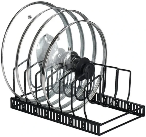 Unyqoos ® Verstelbare Organizer voor Pannendeksels, Snijplanken en Pannen met 7 Flexibele Vakken in Zwart