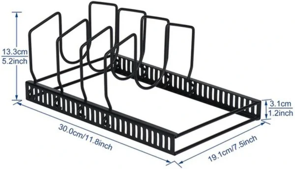 Unyqoos ® Verstelbare Organizer voor Pannendeksels, Snijplanken en Pannen met 7 Flexibele Vakken in Zwart