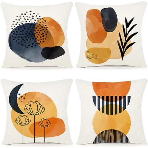 Unyqoos ® Kleurrijke Linnen Kussenhoezen Set van 4 met Geometrisch Patroon voor Binnen en Buiten