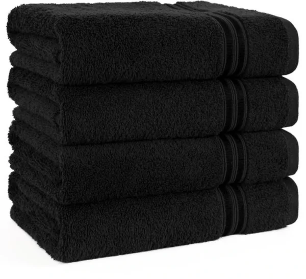 P-87213230140490-20260405183253.webp Unyqoos® Luxueuze Set van 4 Zwarte Katoenen Handdoeken voor Badkamer en Spa