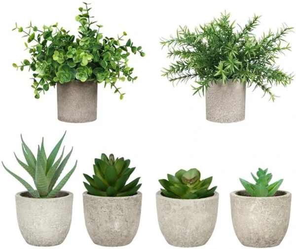 Unyqoos ® Set van 6 Realistische Kunstvetplanten in Stijlvolle Potten voor Diverse Interieurs