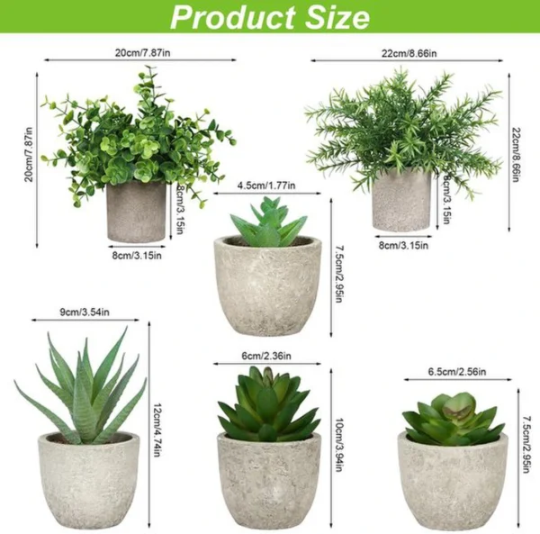 Unyqoos ® Set van 6 Realistische Kunstvetplanten in Stijlvolle Potten voor Diverse Interieurs