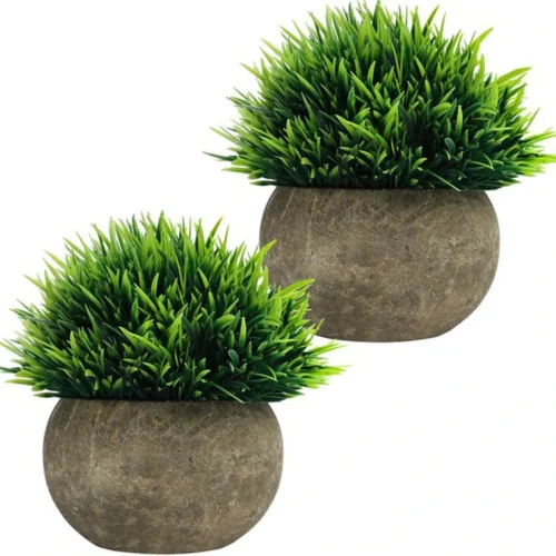 Unyqoos ® Set van 2 Realistische Miniatuur Kamerplanten in Decoratieve Grijze Potten