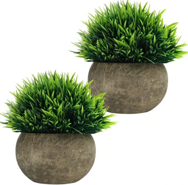 Unyqoos ® Set van 2 Realistische Miniatuur Kamerplanten in Decoratieve Grijze Potten